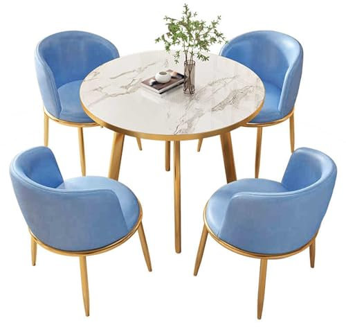 Runde Besprechungstisch Set mit 4 Stühlen Modern Blau Büromöbel für Empfang und Wohnzimmer