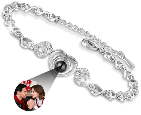 JONZIN Personalisierte Geschenke,Sterling Silber Fotoarmband mit Eigenem Foto, Foto Projektion Armband mit Foto im Stein für Damen Freundin Paare Mama Weihnachten Geburtstagsgeschenk (Silber)
