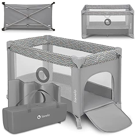 lionelo STEFI 2-i-1 resesäng och babyzon bärbar babysäng för nyfödda och småbarn 0-36 kg med madrass, sidoingång, andningsbart nät, LockGuard-säkerhet, hjul med bromsar, lättvikt system, väska