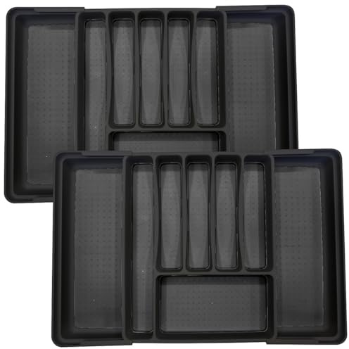 Rosenstein & Söhne Besteckeinsatz Schublade: 2er-Set Besteckkästen für Schubladen, ausziehbar: 34,5-59x42x5,5cm (Besteckorganizer für Schublade, Ausziehbarer Besteckeinsatz, Löffel)