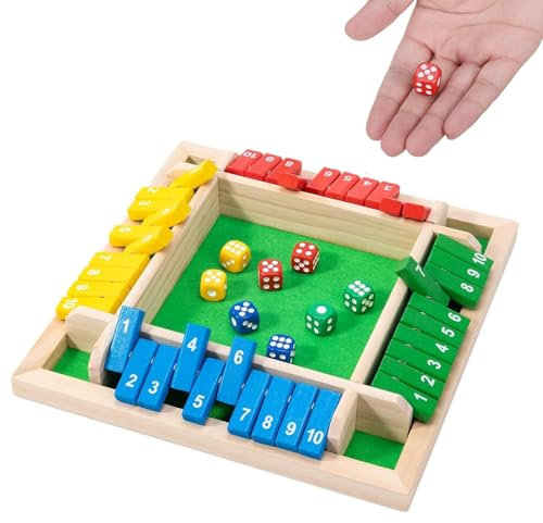 Jidyllic Shut The Box Game 4 Player,4-Sides Flipping Maths Games Wooden Board Game Table Game Classic Shut The Box Educational Dice Game for Family Kids (Colorful)