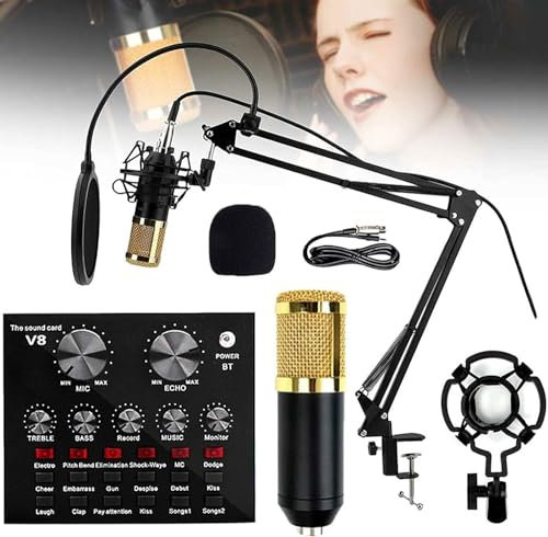 LwsCUiH Sonido Kit de micrófono de Condensador, Tarjeta de Sonido en con Efectos y vocoder, Mini Mesa de Mezclas con múltiples Efectos de Sonido