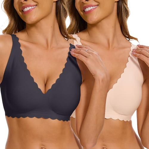 CheChury Reggiseno Senza Ferretto Push Up Donna Scollo a V Imbottito Comodo con Cinghie Regolabili