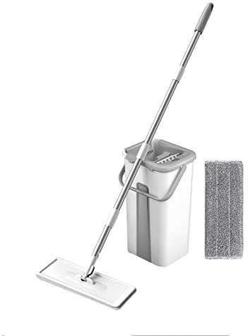 Juego de fregona para apretar con cubo, almohadilla de microfibra lavable, limpiador de suelos para el hogar, para uso en seco y húmedo