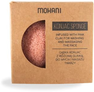 Mohani Eponge Konjac Visage | Éponge Konjac Naturelle avec Argile Rose pour de Massage du Visage | Eponge Visage Nettoyant 100% Biodégradables | Pour Peau Sensible et Déshydratée