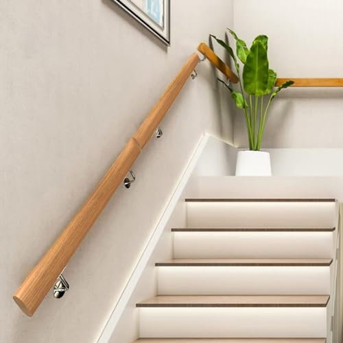 Handlauf Treppe Handläufe für Treppen aus Massivholz, Treppenhandläufe mit Wandhalterungen, Handläufe für Treppen im Innen- und Außenbereich, Stufen, Terrassenbeläge für Zuhause, Haltegriff,