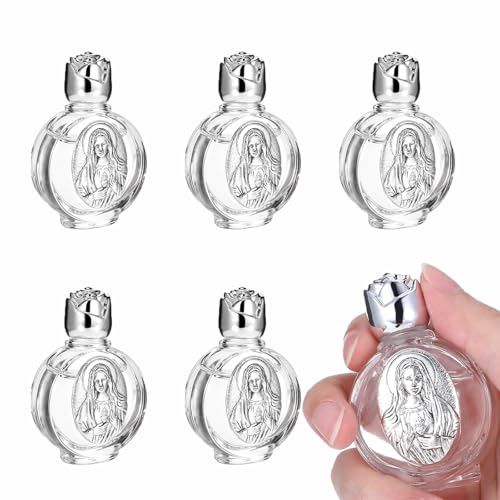 6 botellas de agua bendita de vidrio, botellas decorativas de agua bendita, recipientes de aceite vacíos religiosos para fiesta cristiana católica, iglesia, boda en casa, recuerdos de fiesta