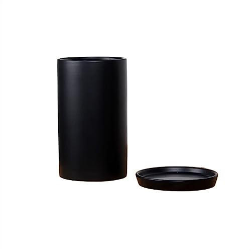 CJHFR472SG Jardinera Macetas cilíndricas Grandes de Gama Alta con Bandeja Macetas Mate y Simple Planta suculenta de Color sólido Planta Verde en Maceta Macetas de cerámica Interior-Exterior(Negro)