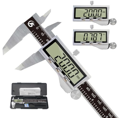 KETOTEK Calibro digitale, precisione calibri in acciaio inox 150mm / 6 pollici con grande display LCD e batteria di ricambio, caliper elettronico misurazione esterne, interne, profondità e di passo