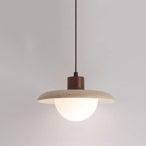 LLXDFUU Lampada a sospensione in pietra naturale beige Lampada a sospensione a soffitto in vetro latte moderno Travertino giapponese Wabi Sabi Lampada a sospensione nordica per lampada a sospensione d