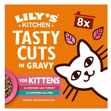 Lily's Kitchen Cibo Umido per Gattini con Ingredienti Naturali – Bocconcini Gustosi, Confezione Mista (6 x 8 x 85 g) – Senza Cereali, Ricco di Carne