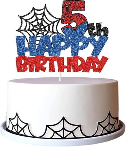 Spinnen Tortendeko Geburtstag, Cake Topper 5. Geburtstag, Spinne Thema Tortendeko, Spinne Tortendekos, 5rd Happy Birthday Cake Topper, Spinnen Kuchendeko für Kindergeburtstags