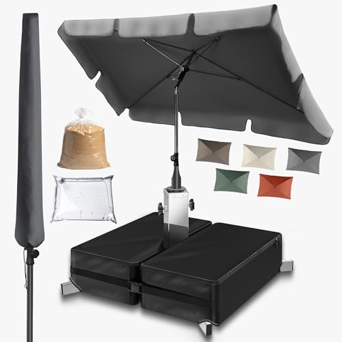 4smile Sonnenschirm Balkon mit Ständer 200 × 125 cm, 3-in-1 SET, Anthrazit | Balkonschirm rechteckig mit UV50+-Schutz, inkl. Schirmständer + Schirmhülle – passend für Balkon und Terrasse