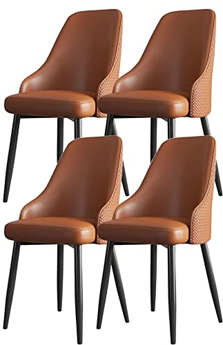 HBSSP Dining Chair Set Of 4 with Thick Leather and Armchair with Backrest Black Metal Feet with Foot Pads - Lounge Upholstered Vanity Chair(Orange)