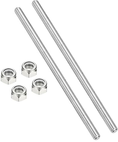 PATIKIL 2Pcs Tiges Filetées 5/16-18x200mm Avec Écrous Hexagonaux, 304 Acier Inoxydable Tige Filetée Entièrement Filetée À Pas À Droite Avec 4Pcs Écrou Autofreineur, Ton Argenté