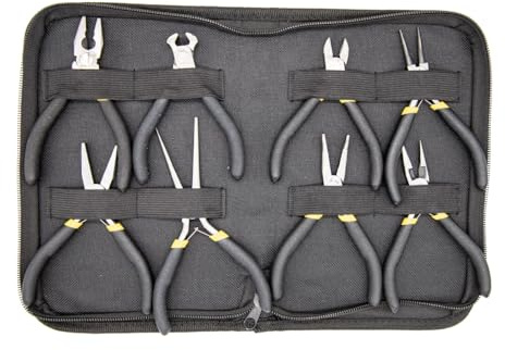 Tutuxio 8 Stück Schmuck Zangen-Set, enthält: Rundzange, Spitzzange mit gebogener Spitze, Seitenschneider, Lange Spitzzange, Endschneider, Kombizange, Flachzange