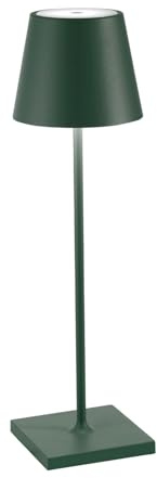 Zafferano, Poldina Pro, Lampada da Tavolo Ricaricabile e Senza Fili con Controllo Touch, Utilizzabile anche come Lampada da Esterni, Dimmer, 2200-3000 K, Altezza 38 cm, Colore Verde Scuro