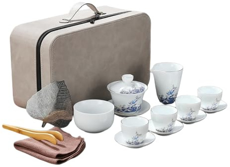 Service à thé chinois en porcelaine blanche portable en céramique exquise Kung Fu - Peinture dorée
