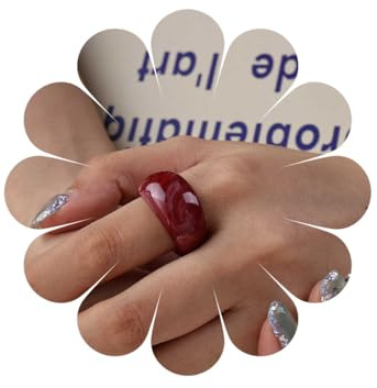 TseenYi Chunky Rojo Resina Dedo Anillo Cúpula Gruesa Abierta Nudillo Rojo Acrílico Banda Desgaste Lácteos Anillos Ajustables Apilamiento Conjunto Anillos Encanto Joyería Para Las Mujeres