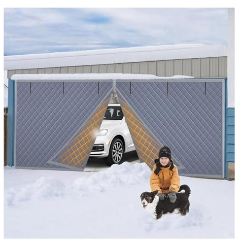 Magnetisk termisk isolerad garagedörrgardin, väderbeständig och vindtät isoleringssats för vinter, kraftig Oxford och bomullsöverdrag 427 x 274 cm grå energieffektiv lösning