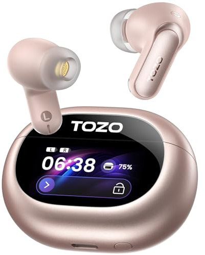 TOZO NC20 Pro Active Noise Cancelling Wireless Earbuds with Smart Touch Screen, LDAC Hi-Res Audio, Stereo Bass, 6 Mics AI Call Ear Buds, 80H Playtime, IPX8, AI Translation Earbuds, Wireless Charging