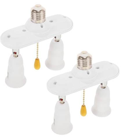 BAZEITFLOW 2 Portalámparas Cadena de Tracción E26 E27 Base de Lámpara de Plástico Adaptador de Portalámparas Interruptor de Cadena Compatibles para Lámparas de Mesa y Suelo en Interiores