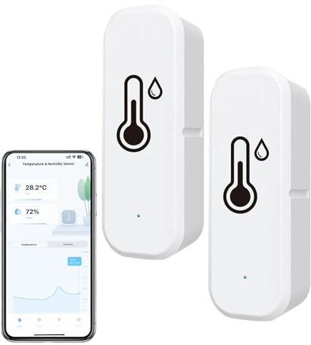 GOEDCH 2 pezzi wifi igrometro sensore termometro: intelligente temperatura umidità, misurazione in tempo reale con allarme di notifica tramite app remota, monitor di temperatura compatto per casa