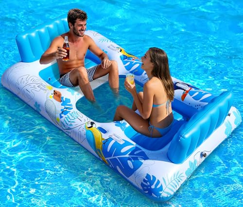 Luxfero Colchoneta Piscina Adultos para 2 Personas, 220x110 cm Colchonetas Hinchable para Piscina, Piscina Hinchable Adultos, Silla Hinchable para Fiestas acuáticas y Fiestas de Verano