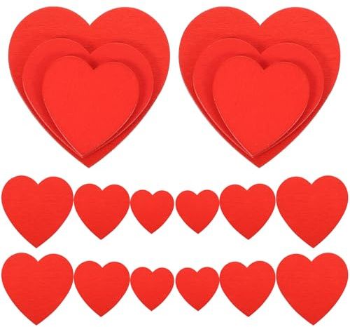 KONTONTY Lot de 30 Cœurs en Bois Rouge 3 Mm D'épaisseur Découpes Artisanales 3 Cm, 4 Cm et 5 Cm Décoration de Table de Mariage et Saint-valentin, Ornements Rustiques pour Bricolage