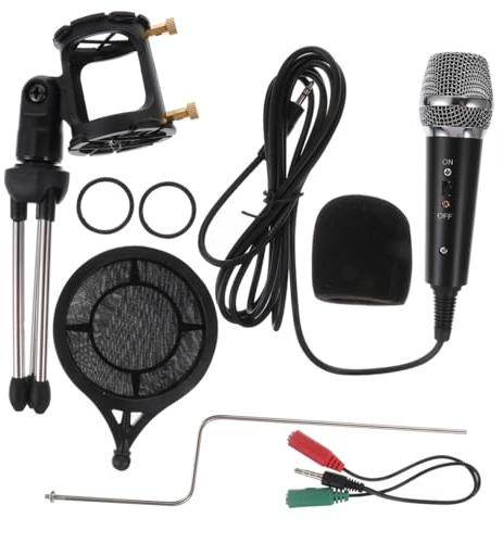 WESIEVYA Micrófono de Condensador Negro X-1s con Trípode para Computadora y Móvil, Kit con Filtro Anti-ruido y Soporte de Mesa, Adecuado para Grabación, Transmisión y Podcasting