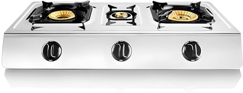 Cuisinière portable à gaz avec 3 brûleurs, acier inoxydable blanc, allumage automatique Piezo, économie d'énergie 30 %, pour camping, jardin et extérieur, compatible butane et propane