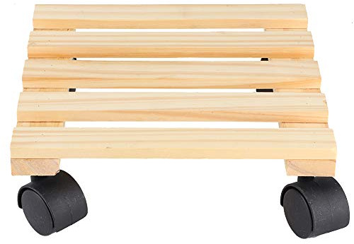 OEBUAFI Support étagères de Plateau Roulant de Pot de Fleur en Bois pour Pot de Plante 9.6x9.6x3.1in, Chariot de de Plante avec Roues pour Balcon