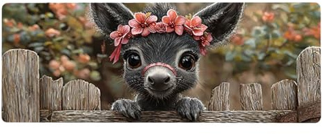 Large Mouse Mat, 30x60cmx3mm, Gaming Mouse Pad, Rubber Base, Stitched Edges, Water Resistant Easy Clean, For All Types, Extend Desktop Protection, Office Men's Gifts, Donkey Animals D1YY-749