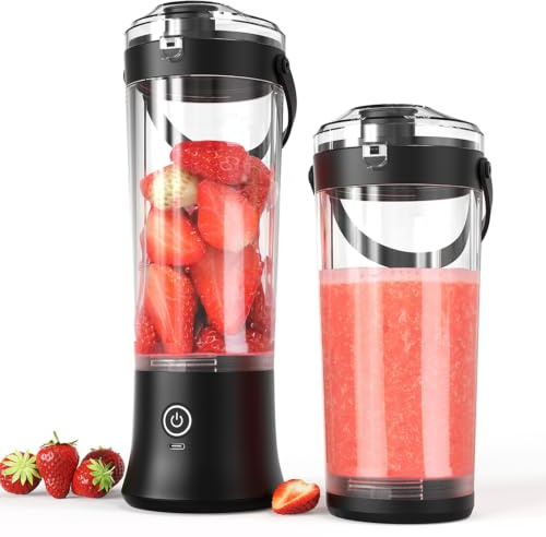 TOPESCT Tragbarer Mixer für Shakes und Smoothies,USB-C-wiederaufladbarer Mini-Mixer mit 6 Klingen,500 ml kabelloser persönlicher Entsafter für Reisen,Fitnessstudio und Büro (Schwarz)