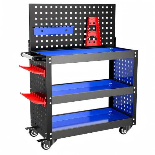ZPDMJEO rullande verktygsskåp med 3 djupa brickor och förvaring av Pegboard