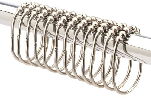 2 Lb. Depot Set di anelli/ganci per tende da doccia larghi, finitura decorativa in nichel satinato spazzolato, rulli Easy Glide, 100% acciaio inossidabile antiruggine, set di 12 anelli