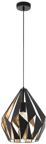 EGLO Hängelampe Carlton 1, Vintage Esstisch Pendelleuchte | Retro Esszimmerlampe aus Metall in Schwarz und Gold, E27 Fassung, Ø 31 cm