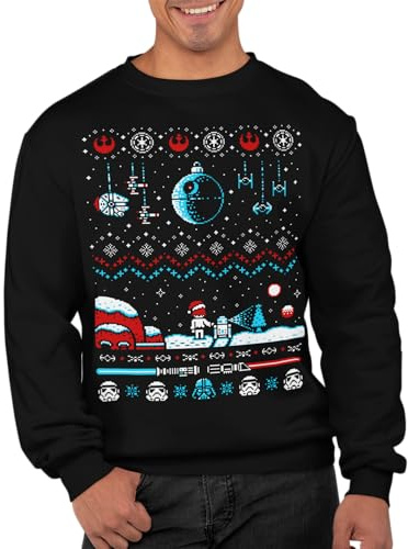 Graphic Impact Inspired Galaxy War Spray AT-AT Christmas Jumper Ugly Sweater Festive Xmas Sweater Top (Large, Black)