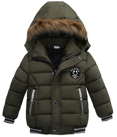 Odziezet Pojke parkas dunjacka barn fuskpäls huva puffer quiltad kappa vinter ytterkläder kläder kläder 1-7 år, Khaki, 4-5 Years