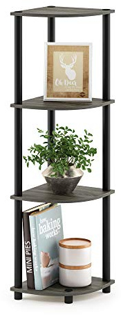 Furinno Eckregal mit 4 Ebenen, holz, Französische Eiche Grau/Schwarz, 29.46 x 29.46 x 110.49 cm