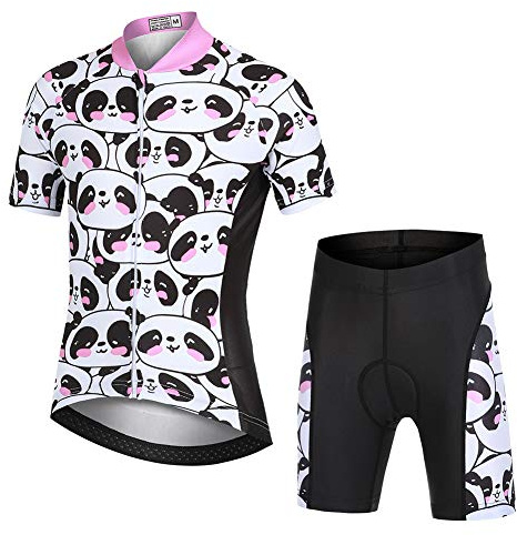 YFPICO Niño Niña Ropa Conjunta de Ciclismo Bicicleta Maillot de Manga Corta + Pantalone Corto Secado Rápido, Negro+Blanco+Rosa, 152/158