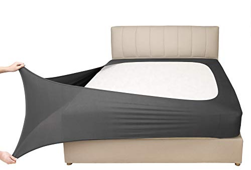Mrs Awesome Stretch-Jersey-Bezug für Boxspringbett, Bettvolant, ultraweich und knitterarm, Queen/Queen XL, Dunkelgrau