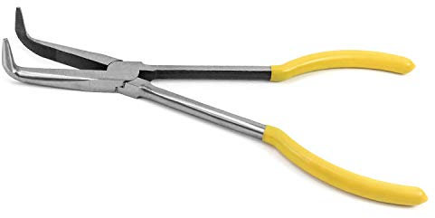 QWORK® Bent Nose Pliers, Extra Long Steel Pliers with Curved, Bent 90°, 10-1/2 / 270mm