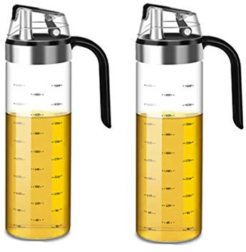 JMAHM Ölflasche Ölkanne 550 ml Olivenöl Spender Essigflasche Automatisches Öffnen und Schließen der Ölflasche Glass Essigspender Flasche (2PCS)