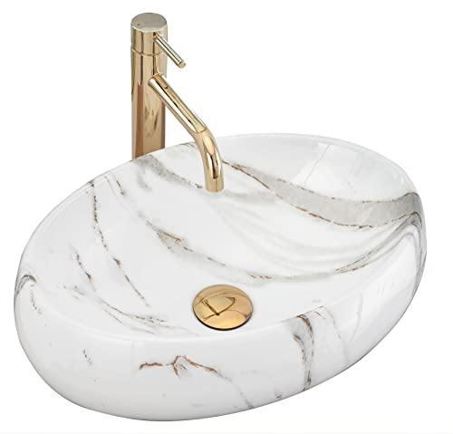 Rea Waschbecken Waschtisch Aufsatzwaschbecken Keramik Handwaschbecken Waschschale Oval Elfenbein Stein Marmor ​33x48 Badezimmer
