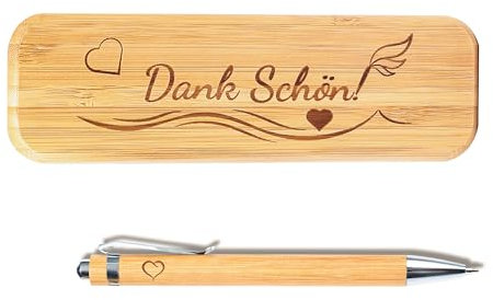 LAOYE Kugelschreiber Gravur Holzbox, Kuli mit Gravur Herz Glücksbringer Holzschachtel Dankeschön als nachhaltiges Geschenk Abschiedsgeschenk für Kollege, Freunde, Lehrer (Blauschreibend)