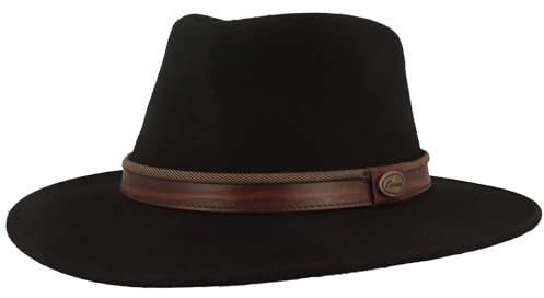 Bred rullbar utomhus filthatt trekkinghatt 100 % ull hatt vattenavvisande vikbar läderuppsättning hattinlägg män och kvinnor, svart, 54