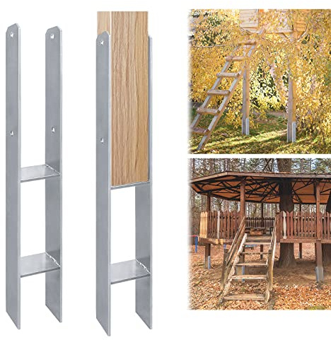 LZQ 6 Stück H-Pfostenträger 121mm H-anker Pfosten, Holzpfosten Bodenplatte Anker 600mm Länge, Materialstärke 5mm für Pfosten Zaun Carports Stelzenhäuser, 121x60x600mm