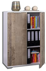 mutatio Kommode Büroschränke Ordnerschränke Schränke 80,2 cm x 109,5 cm x 35 cm Aufbewahrungsschrank Holz Büro Möbel Weiß/Oak Sand Grange Büromöbel Kombinierbar Allzweckschrank
