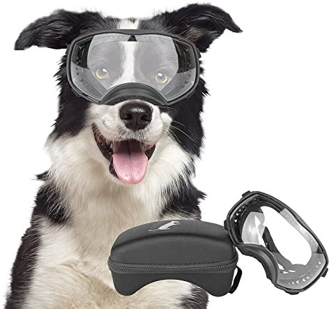 PETLESO Hundebrille Winddichte Hunde Sonnenbrille Hund Schutzbrille mit Verstellbare Band Geeignet für Mittelgroße bis Große Hunde-Clear